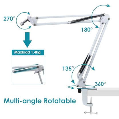 White Boom Arm for Fifine AM8 - White Mic Arm Compatible with Fifine AM8 Microphone, Professional Adjustable Scissor White Microphone Boom Arm Stand by YOUSHARES - color: Fifine AM8 Stand