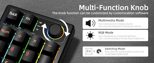 Gasket Creamy Mechanical Numpad Programmable Keypad RGB LED Backlit | Wireless 2.4G/Bluetooth 5.0/Wired USB-C Hot Swappable Macro Number Pad Rechargeable Numeric Keyboard Metal Knob, Black - color: Black