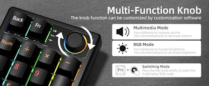 Gasket Creamy Mechanical Numpad Programmable Keypad RGB LED Backlit | Wireless 2.4G/Bluetooth 5.0/Wired USB-C Hot Swappable Macro Number Pad Rechargeable Numeric Keyboard Metal Knob, Black - color: Black