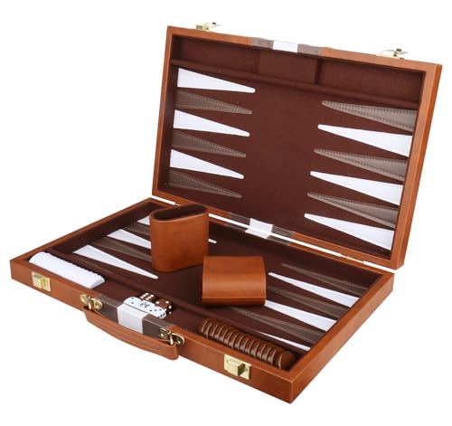 Backgammon Set - Classic Board Game with Premium PU Leather Case & Portable Travel Strategy Backgammon Game Set for Adults, Kids Family Game Night, Vacation & Giftss (11inch Small, Brown) - color: Brown, style: 11inch
