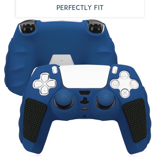 SIKEMAY Anti-Slip PS5 Controller Skin, Soft Thicken Non-Slip Studded Silicone Gel Grip Protective Cover Case for PlayStation 5 Controller Grip, 2 Pack with 8 x Thumb Grip Caps - color: Blue-Black