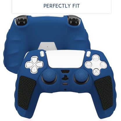 SIKEMAY Anti-Slip PS5 Controller Skin, Soft Thicken Non-Slip Studded Silicone Gel Grip Protective Cover Case for PlayStation 5 Controller Grip, 2 Pack with 8 x Thumb Grip Caps - color: Blue-Black