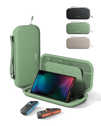 Belkin Nintendo Switch 2 Case, Travel Bag w/AirTag Holder & Storage Pocket for Up to 12 Game Cards - Portable, Lightweight Carrying Case w/Hard Shell, Soft Interior, Switch 2 Accessories - Sage - color: Sage