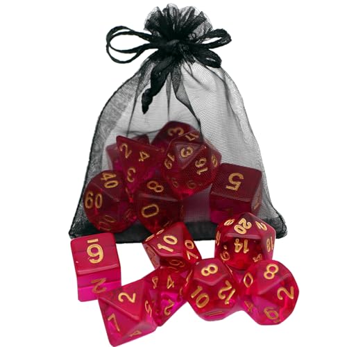 DND Dice Set -7 Polyhedral Dices Suitable for Dungeons&Dragons RPG, MTG Role Playing Table Games - Premium Quality, Durable, and Precision Balanced (Transparent Rose Red) - color: Transparent Rose Red