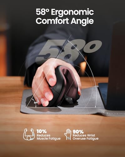 ProtoArc EM11 NL Wireless Ergonomic Vertical Mouse, Rechargeable, Wine Red | 58° vertical design supports a natural wrist posture, connect 3 devices via Bluetooth/2.4G USB-A, 500mAh USB-C rechargeable. - color: Wine Red