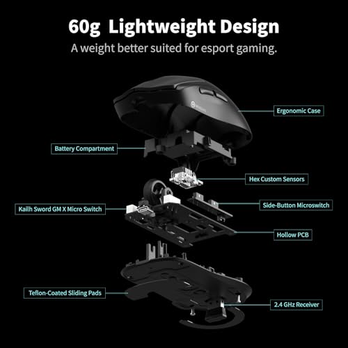 Hexgears H9 Wireless Gaming Mouse, BT5.0/2.4G Hz/USB C Gaming Mice, 12500DPI, 60g Lightweight, 5 Programmable Buttons, Web Driver, 150 hr Battery Life, Gaming Accessories for PC/Laptop/Mac (Black) - color: Black