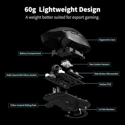 Hexgears H9 Wireless Gaming Mouse, BT5.0/2.4G Hz/USB C Gaming Mice, 12500DPI, 60g Lightweight, 5 Programmable Buttons, Web Driver, 150 hr Battery Life, Gaming Accessories for PC/Laptop/Mac (Black) - color: Black