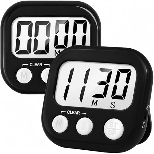2 Pack Digital Kitchen Timer for Cooking Big Digits Loud Alarm Magnetic Backing Stand Cooking Timers for Baking Black - color: Black