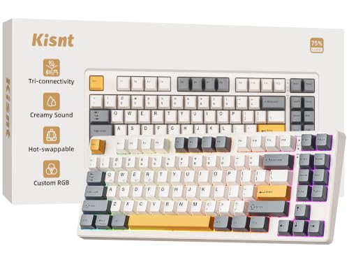 Kisnt KN85 Wireless Mechanical Keyboard, 75% Layout, Bluetooth/2.4GHz/USB-C, Custom RGB Backlit, Hot-Swappable Linear Switch, Creamy Sound for Gaming/Typing (Retro Beige) - color: Retro Beige