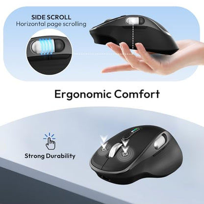 Wireless Bluetooth Rechargeable Mouse with 8 Programmable Buttons-Black | Multi-Device Ergonomic Optical Mouse with 5 Adjustable DPI Computer Mouse for Laptop,iPad.PC,Medium to Large Hands - color: Black