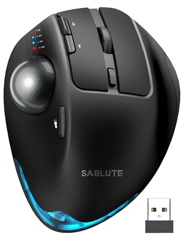 Ergonomic Wireless Trackball Mouse, Rechargeable Adjustable 0°/18° Angle | SABLUTE MAM1 Pro Thumb Control Mice, Quiet Click, 3 Multi-Device Bluetooth & USB Receiver for Office, Windows Mac-Gray Ball - color: Gray ball