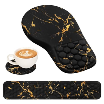 EYROZILL 3 in 1 Ergonomic Wrist Rest for Keyeboard and Mouse, Non-Slip Desk Mouse Pad with Wrist Support, Keyboard Wrist Rest and Mouse Pad Set Massage Design (Black Marble) - color: Black Marble