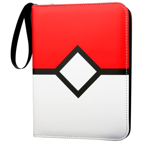 Card Binder with 4 Pockets with Zipper for 50 Pages, 400 Removable Pocket PU Waterproof Trading Collection Binder, 3 Rings Zipper Portable Card Album for MTG TCG Sports Cards Game Cards as Gift, Red