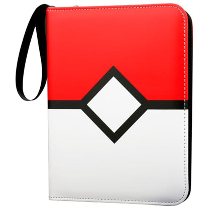 Card Binder with 4 Pockets with Zipper for 50 Pages, 400 Removable Pocket PU Waterproof Trading Collection Binder, 3 Rings Zipper Portable Card Album for MTG TCG Sports Cards Game Cards as Gift, Red