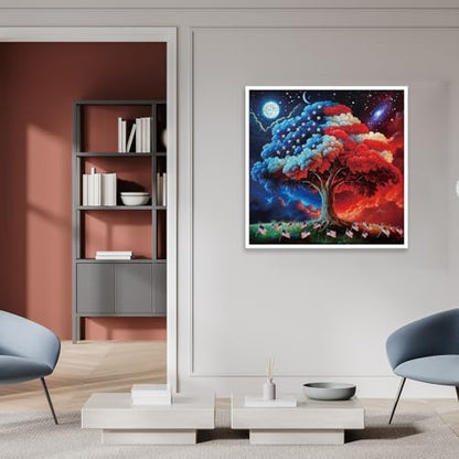Tree of Life Puzzles for Adults 1000 Pieces, United States Patriotic American Flag Jigsaw Puzzle, Challenging USA 250th Anniversary Plant Stars Moon Galaxy Puzzle - color: Freedom Branch
