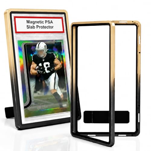 PSA Slab Case with Stand for Collectors - Premium Display & Storage Fits for 35PT PSA, CGC, CSG Cards, Heavy Duty Tempered Glass & Aluminum, Secure 9-Point Magnetic Lock, Waterproof Protector - color: Black-gold Gradient