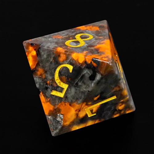 LUCKY-M Natural Flame Yooperlite Gemstone DND Dice, Birthday Gifts for Him, 7PCS Dungeons and Dragons Dice Set with Case for RPG, Handmade Cool Dice Sets D&D - color: Yooperlite Gemstone
