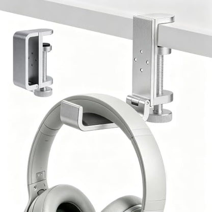 All Aluminum Foldable Headphone Holder - Universal Stand for Gaming PC Accessories, Under Desk Clamp Hook (Silver) - color: Silver