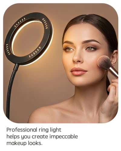 Desk Lamp, Ring Light for Laptop Desk Clip On, LED Reading Light with Clamp, Silicone Flexible Arm Book Light, Video Conference Lighting with Stand for Phone/Zoom Meeting/Video Call/Recording