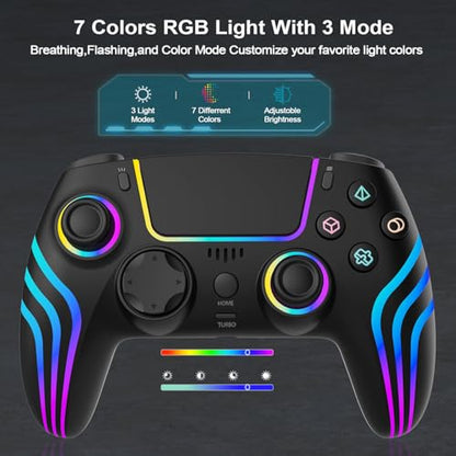 RGB Wireless Game Controller for PlayStation 5 Bluetooth Replacement Gamepad for PS-5/ Windows PC Rechargeable Double Vibration Motion Sensor Joystick Remote Joypad with 1500mAh Battery,Turbo (Black) - color: Black