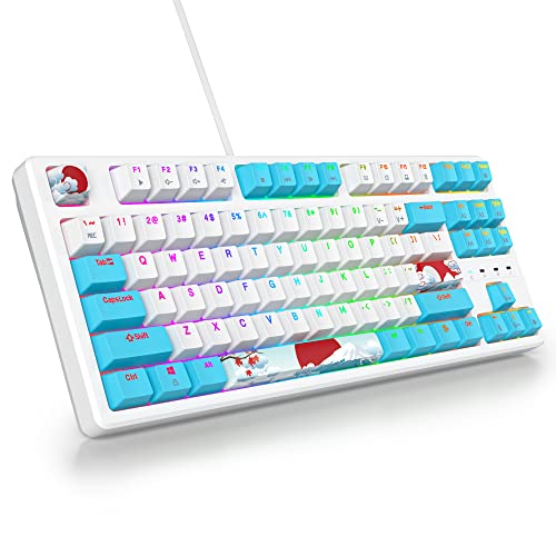 75 Percent Mechanical Gaming Keyboard, 87 Keys RGB Backlit Wired Keyboard TKL Compact Keyboard with Linear Red Switches for Laptop PC PS4 PS5 Xbox Gamer(87 Sea) - color: 87 Sea/red swicth