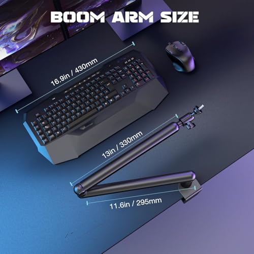 FIFINE Microphone Boom Arm, Low Profile Adjustable Stick Microphone Arm Stand with Desk Mount Clamp, Screw Adapter, Cable Management, for Podcast Streaming Gaming Studio-BM88 | Adjustable Stick Stand, Desk Mount Clamp, Cable Management, Screw Adapter, for