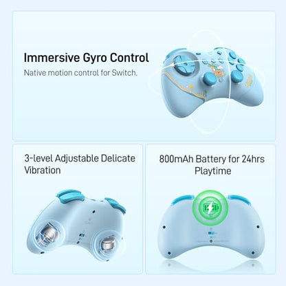 GuliKit Elves 2 Bluetooth Game Controller for Switch 1/2,PC & Android | Anti-Drift Hall Effect Joysticks Gamepad,1000Hz Polling Rate,Switch Wake-up,Gyro & Turbo, Compact【Starsand Island Edition】 - color: Elves 2-Blue