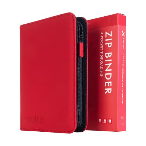 Vault X 4 Pocket Zip Trading Card Binder 160 Cards Exo-Tec (Red) | Holds 160 standard-size TCG cards in 20 side-loading 4-pocket pages. Padded, water-resistant Exo-Tec cover. - color: Red