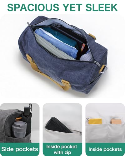 Travel Duffel Bag - 40L Weekender Carry-On, CanBoss (Navy) | Spacious 40L canvas weekender duffle for women & men - gym, travel and carry-on bag with trolley sleeve and 6 pockets - color: Navy