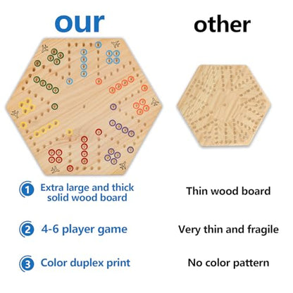 Large 20 inches Wood Wahoo Marble Board Game 2 Sided Game 2-6 Player | solid wooden wahoo marble board game with marbles and dice; fit party game night and indoor group entertainment - color: Large, Natural Wood