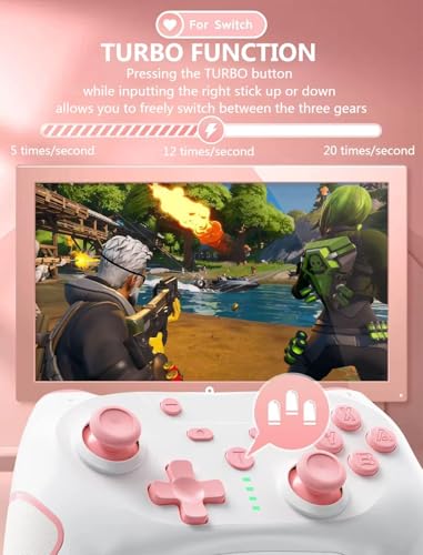 Matbip Wireless Pro Controller for Switch/Switch 2/Switch Lite/Switch OLED, wireless controller for switch with 2 back buttons, 3-level TURBO adjustable (Pink) - color: Pink