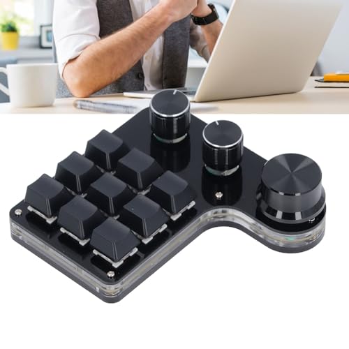 USB Mini Macro Mechanical Keypad with 9 Programmable Keys and 3 Control Knobs, Red Switches, RGB LED Backlit, Onboard Memory Storage, Wired Gaming and Industrial Controller for