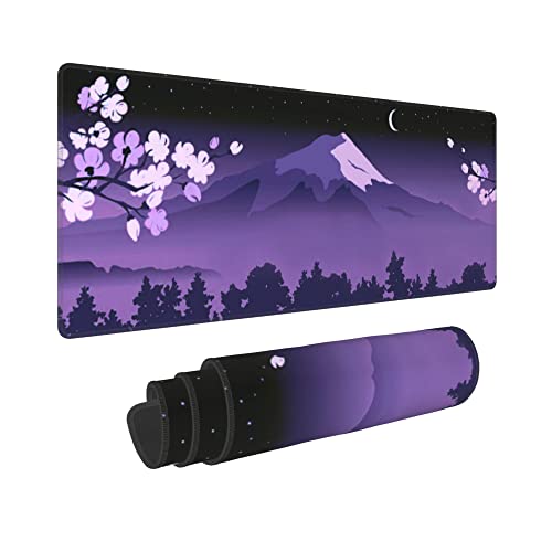 Purple Japanese Fuji Cherry Blossom Large Mouse Pad XL Extended Gaming Mouse Pad Mat Desk Pad with Stitched Edge,Full Desk Mousepad for Office,Computer,Keyboard 31.5 X 11.8 Inch - color: Purple Japanese Fuji Cherry Blossom