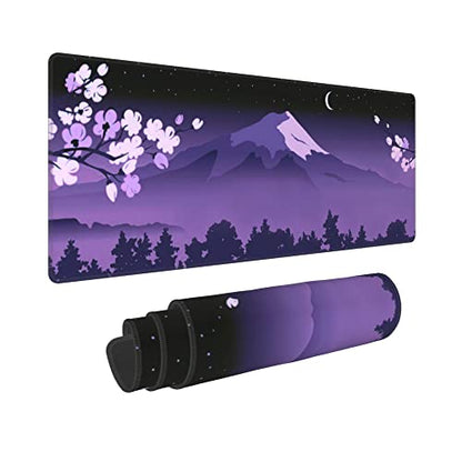 Purple Japanese Fuji Cherry Blossom Large Mouse Pad XL Extended Gaming Mouse Pad Mat Desk Pad with Stitched Edge,Full Desk Mousepad for Office,Computer,Keyboard 31.5 X 11.8 Inch - color: Purple Japanese Fuji Cherry Blossom