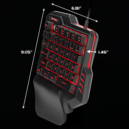 ENHANCE Gaming Keypad One Handed Gaming Keyboard - 7 Color LED Backlit, Programmable Keys, Ergonomic Wrist Pad and Braided USB Cable - Small Keyboard Great for FPS Games