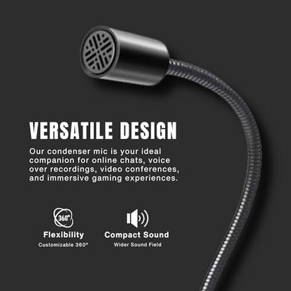 Gooseneck USB Microphone for PC - Plug & Play Computer Mic With Mute Button - Condenser Gaming Microphone - Omnidirectional USB
