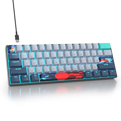 surmen 60% Wired Mechanical Gaming Keyboard, 61 Keys Backlit Ultra-Compact Mini Office Keyboard 60 Percent with Linear Red Switch for PC/Mac Gamer, Typist (61 Shark) - color: 61 Shark