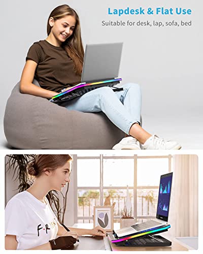 KeiBn Upgarde Laptop Cooling Pad, RGB Lights Laptop Cooler 6 Fans for 15.6-17.3 Inch Laptops, 7 Height Stands, 10 Modes Light, 2 USB Ports, Desk or Lap Use (A8,Blue) - size: A8-Blue
