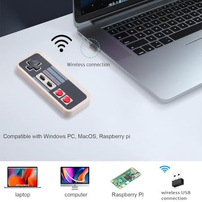 KIWITATA 2X Wireless Nes USB Controller for PC Gamings, 2.4ghz Wireless USB Remote N-E-S Emulated Game Pad Controller for Windows XP 7 8 11 & MAC & Retropie - color: gray
