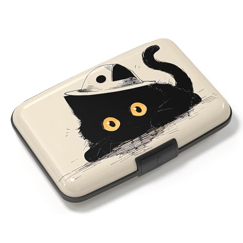 Credit Card Holder, Mini Aluminum Card Wallet RFID Blocking Slim Metal Hard Card Case for Women Men, Cat Lying Down - color: Cat Lying Down