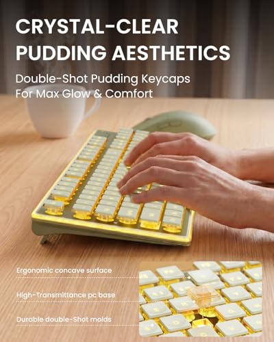 Wireless Keyboard and Mouse Combo with White Backlit Pudding Keycaps, Bluetooth & 2.4G, 2000mAh Rechargeable, Full Size, Metal Panel Quiet Computer Keyboard Set for Windows PC Desktop - Green - color: Upgraded Version - Green