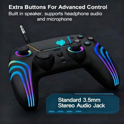 RGB Wireless Game Controller for PlayStation 5 Bluetooth Replacement Gamepad for PS-5/ Windows PC Rechargeable Double Vibration Motion Sensor Joystick Remote Joypad with 1500mAh Battery,Turbo (Black) - color: Black