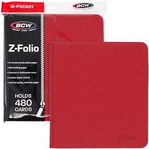 BCW Supplies 12-Pocket Z-Folio LX Trading Card Albums, Red - color: Red