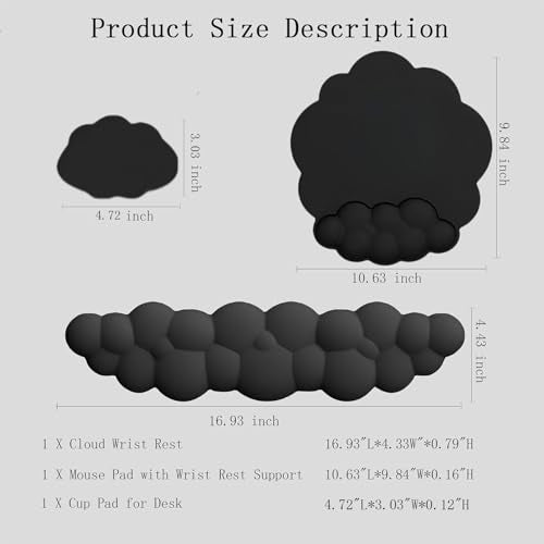 Cloud Wrist Rest Keyboard Ergonomic Wrist Pad for Keyboard and Mouse Coaster Cloud Mouse Pad Set Leather PU Non-Slip Wrist Rest Support for Computer Laptop Gaming Mac Home Office Relief Pain Black - color: 3pcs Leather Black