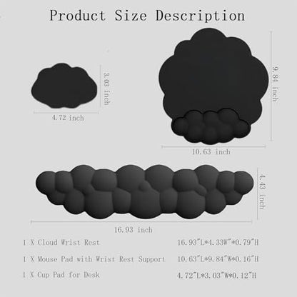 Cloud Wrist Rest Keyboard Ergonomic Wrist Pad for Keyboard and Mouse Coaster Cloud Mouse Pad Set Leather PU Non-Slip Wrist Rest Support for Computer Laptop Gaming Mac Home Office Relief Pain Black - color: 3pcs Leather Black