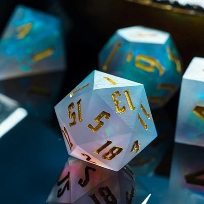 Cusdie Frosted Dice Sharp Edges DND Dice, 7 PCs D&D Dice, Handcrafted Polyhedral Dice Set, for Role Playing Game Pathfinder(Grey) - color: Grey
