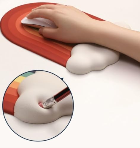 Cute Rainbow Mouse Pad with Wrist Rest for Mouse Pad Gel Cloud Keyboard Wrist Rest PU Base Silicone Ergonomic White Cloud Mouse Wrist Pad Support for Gaming Desk Laptop Home Office - color: 1pcs Rainbow Cloud