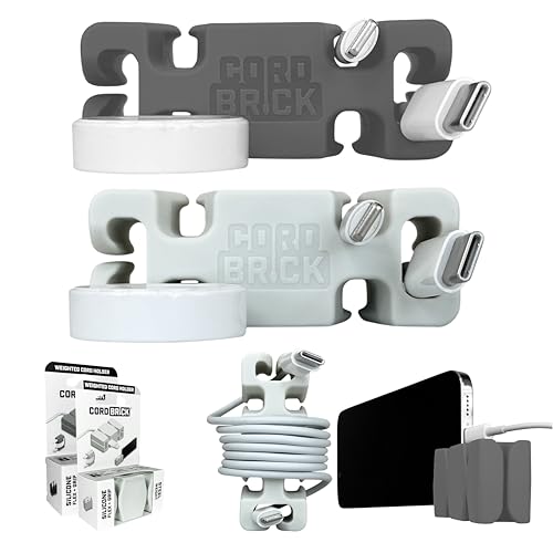 2PK Silicone + Steel Weighted Cord Holders for Nighstand, Cable Wraps for Travel, iPhone Accessories, Small Graduation Gifts for College Students, Guys, Men. Gray/Light - color: (C) Light Gray, size: Gray and
