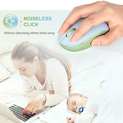 seenda Wireless Mouse for Laptop, 2.4G Noiseless Mouse with USB Receiver - Optical Tracking Portable Computer Mice for Chromebook, PC, Tablet, Windows, 24 Months Battery Life - Light Blue&Olive Green - color: Light Blue and Green