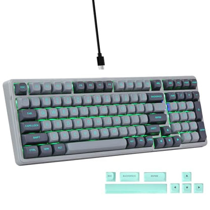 Wired Mechanical Gaming Keyboard, Creamy Sound, Pre-lubed Linear Switches, Gasket Structure with Sound Dampening Foam, Green LED Backlit RGB Side Light, 99 Keys Custom Keyboard for PC,Gray/Black